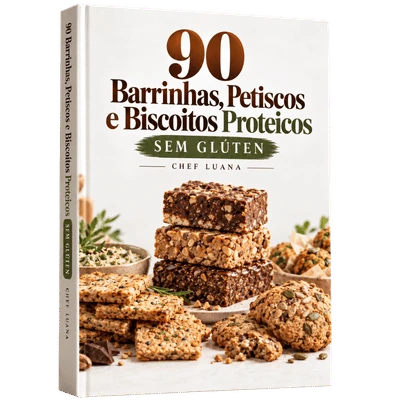 Mockup da coleção 90 Barrinhas, Petiscos e Biscoitos Proteicos sem Glúten